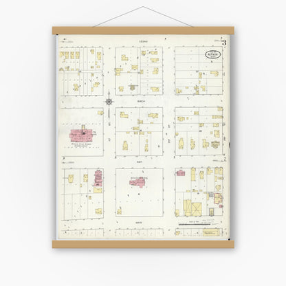 Old map wall art mockup — magnetic wood frame on white wall — Sanborn Fire Insurance Map from Aitkin, Aitkin County, Minnesota (1914), Sheet #0003