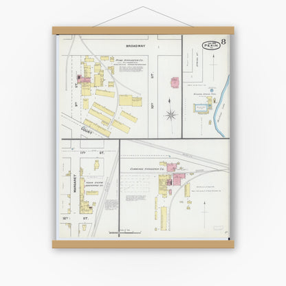 Old map wall art mockup — magnetic wood frame on white wall — Sanborn Fire Insurance Map from Pekin, Tazewell County, Illinois (1892), Sheet #0008