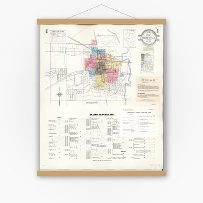 Old map wall art mockup — magnetic wood frame on white wall — Sanborn Fire Insurance Map from Libertyville, Lake County, Illinois (1948), Sheet #0001