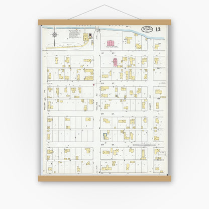Old map wall art mockup — magnetic wood frame on white wall — Sanborn Fire Insurance Map from Oconto, Oconto County, Wisconsin (1919), Sheet #0013