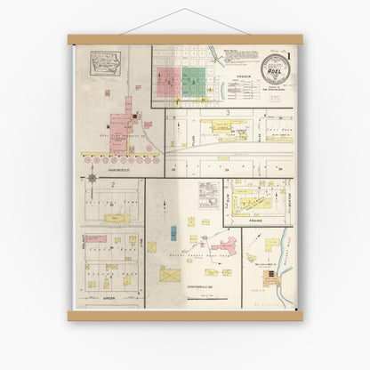 Old map wall art mockup — magnetic wood frame on white wall — Sanborn Fire Insurance Map from Adel, Dallas County, Iowa (1915), Sheet #0001