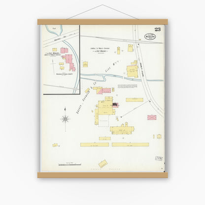 Old map wall art mockup — magnetic wood frame on white wall — Sanborn Fire Insurance Map from Woburn, Middlesex County, Massachusetts (1899), Sheet #0023
