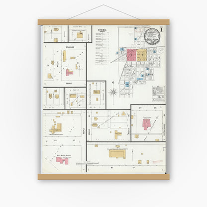 Old map wall art mockup — magnetic wood frame on white wall — Sanborn Fire Insurance Map from Salisbury, Chariton County, Missouri (1899) - Complete Map Set
