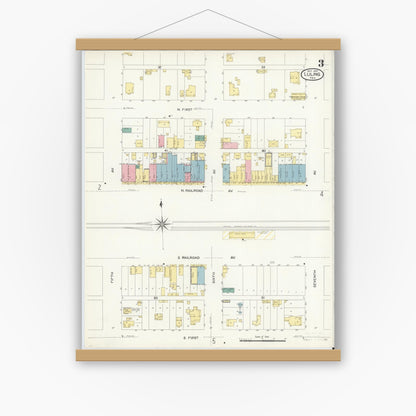 Old map wall art mockup — magnetic wood frame on white wall — Sanborn Fire Insurance Map from Luling, Caldwell County, Texas (1907), Sheet #0003