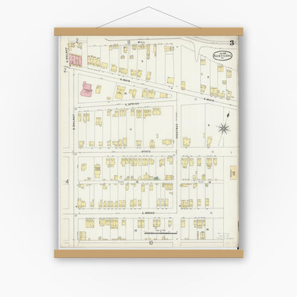Old map wall art mockup — magnetic wood frame on white wall — Sanborn Fire Insurance Map from Nanticoke, Luzerne County, Pennsylvania (1896), Sheet #0003