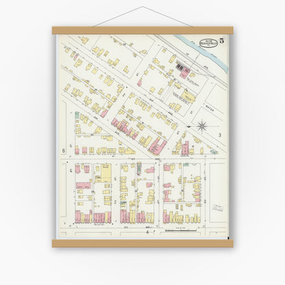Old map wall art mockup — magnetic wood frame on white wall — Sanborn Fire Insurance Map from Beaver Falls, Beaver County, Pennsylvania (1896), Sheet #0005