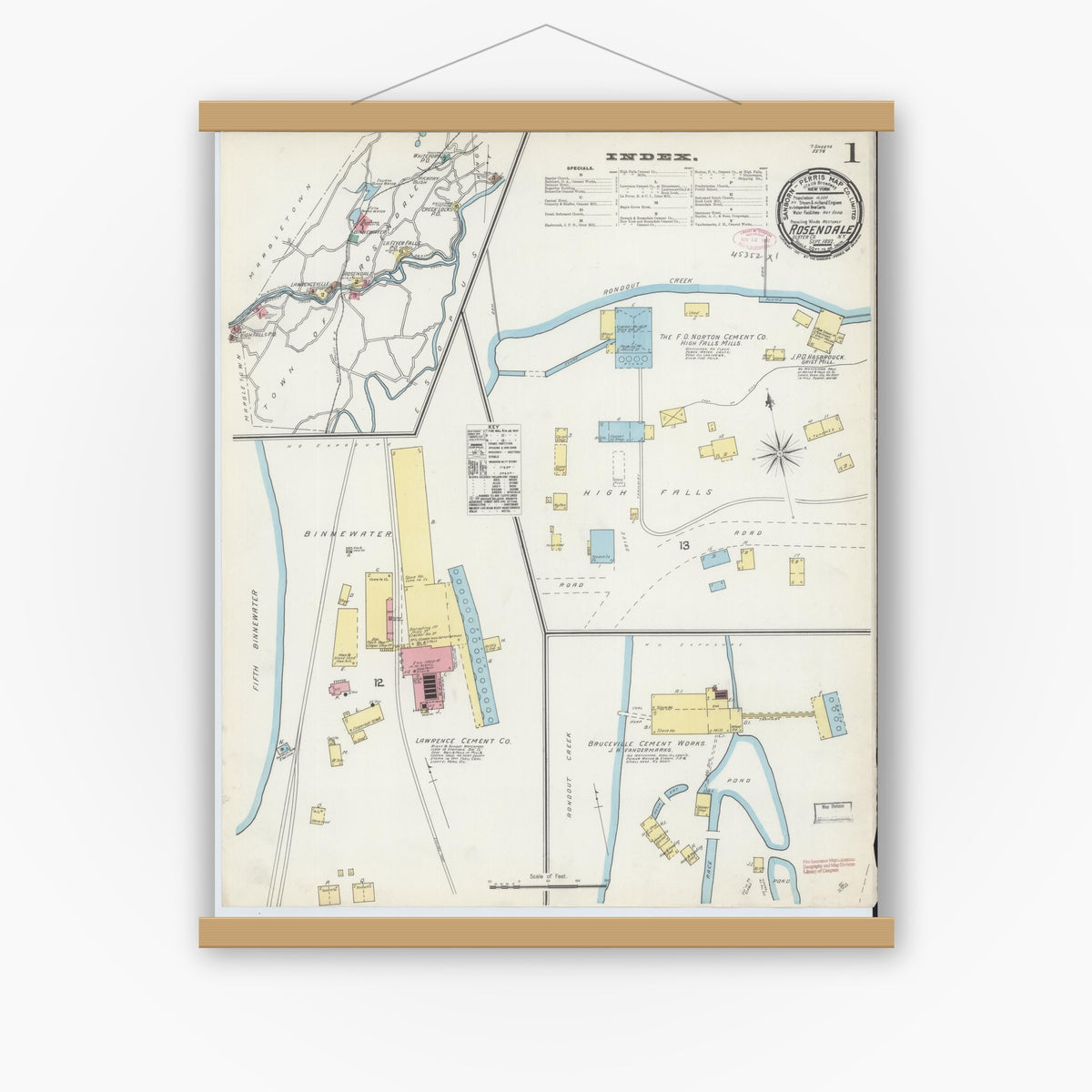 Old map wall art mockup — magnetic wood frame on white wall — Sanborn Fire Insurance Map from Rosendale, Ulster County, New York (1892) - Complete Map Set
