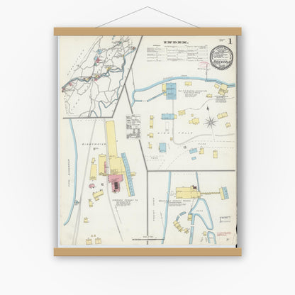 Old map wall art mockup — magnetic wood frame on white wall — Sanborn Fire Insurance Map from Rosendale, Ulster County, New York (1892) - Complete Map Set