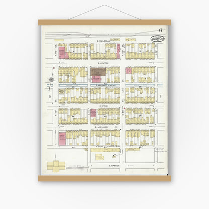 Old map wall art mockup — magnetic wood frame on white wall — Sanborn Fire Insurance Map from Mahanoy City, Schuylkill County, Pennsylvania (1920), Sheet #0006