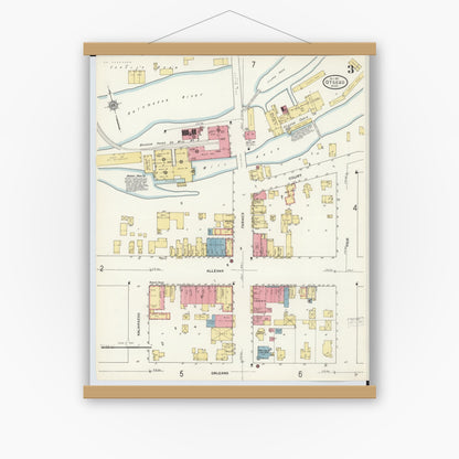 Old map wall art mockup — magnetic wood frame on white wall — Sanborn Fire Insurance Map from Otsego, Allegan County, Michigan (1911), Sheet #0003