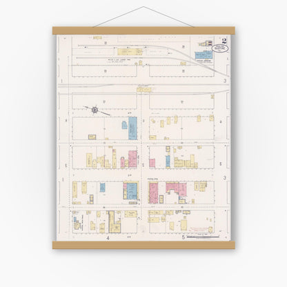 Old map wall art mockup — magnetic wood frame on white wall — Sanborn Fire Insurance Map from Gustine, Merced County, California (1920), Sheet #0002
