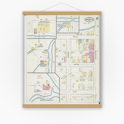 Old map wall art mockup — magnetic wood frame on white wall — Sanborn Fire Insurance Map from Constantine, Saint Joseph County, Michigan (1892), Sheet #0002