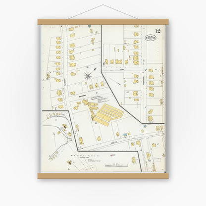 Old map wall art mockup — magnetic wood frame on white wall — Sanborn Fire Insurance Map from Newton, Sussex County, New Jersey (1903), Sheet #0012