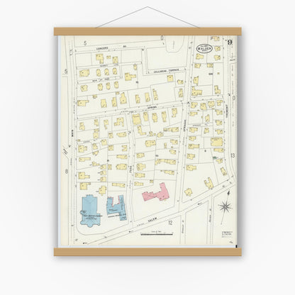 Old map wall art mockup — magnetic wood frame on white wall — Sanborn Fire Insurance Map from Malden, Middlesex County, Massachusetts (1897), Sheet #0009