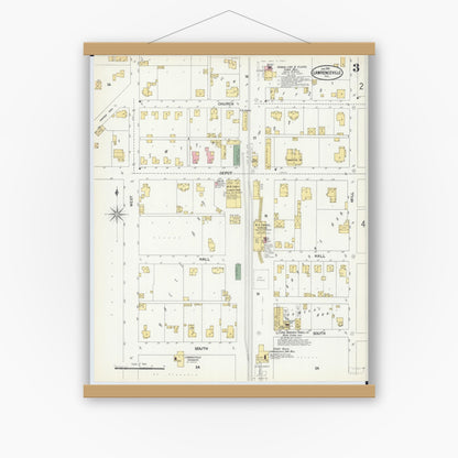 Old map wall art mockup — magnetic wood frame on white wall — Sanborn Fire Insurance Map from Lawrenceville, Lawrence County, Illinois (1901), Sheet #0003