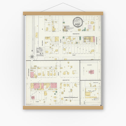 Old map wall art mockup — magnetic wood frame on white wall — Sanborn Fire Insurance Map from Kearney, Clay County, Missouri (1901), Sheet #0001