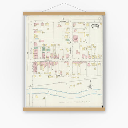 Old map wall art mockup — magnetic wood frame on white wall — Sanborn Fire Insurance Map from Canonsburg, Washington County, Pennsylvania (1896), Sheet #0003