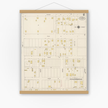 Old map wall art mockup — magnetic wood frame on white wall — Sanborn Fire Insurance Map from Calexico, Imperial County, California (1920), Sheet #0002