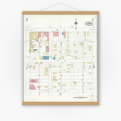 Old map wall art mockup — magnetic wood frame on white wall — Sanborn Fire Insurance Map from Lake Worth, Palm Beach County, Florida (1924), Sheet #0007