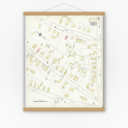 Old map wall art mockup — magnetic wood frame on white wall — Sanborn Fire Insurance Map from Andover, Essex County, Massachusetts (1911), Sheet #0005