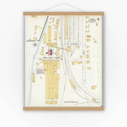 Old map wall art mockup — magnetic wood frame on white wall — Sanborn Fire Insurance Map from Ridgway, Elk County, Pennsylvania (1898), Sheet #0004