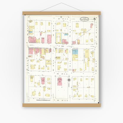Old map wall art mockup — magnetic wood frame on white wall — Sanborn Fire Insurance Map from Independence, Buchanan County, Iowa (1913), Sheet #0006