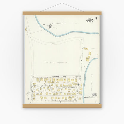Old map wall art mockup — magnetic wood frame on white wall — Sanborn Fire Insurance Map from Nahant, Essex County, Massachusetts (1907), Sheet #0003