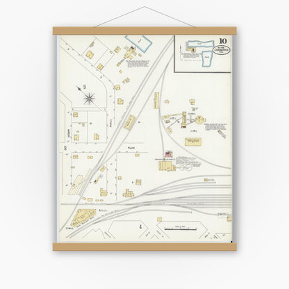 Old map wall art mockup — magnetic wood frame on white wall — Sanborn Fire Insurance Map from Commerce, Hunt County, Texas (1906), Sheet #0010