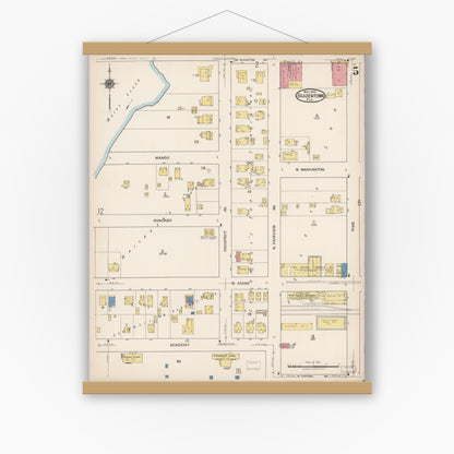 Old map wall art mockup — magnetic wood frame on white wall — Sanborn Fire Insurance Map from Bradentown, Manatee County, Florida (1922), Sheet #0005