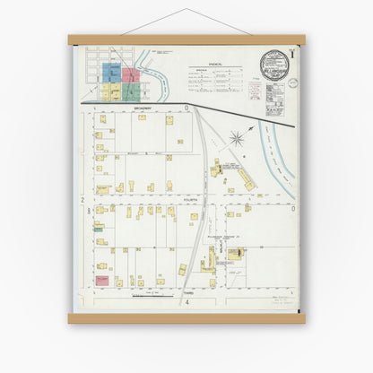 Old map wall art mockup — magnetic wood frame on white wall — Sanborn Fire Insurance Map from Williamsburg, Clermont County, Ohio (1900) - Complete Map Set