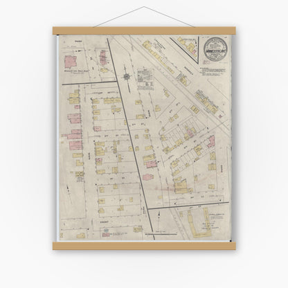 Old map wall art mockup — magnetic wood frame on white wall — Sanborn Fire Insurance Map from Minnesota Lake, Faribault County, Minnesota (1910), Sheet #0001