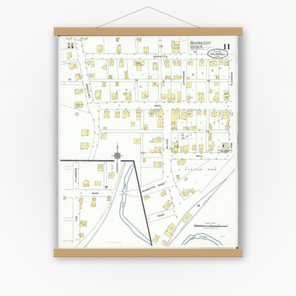 Old map wall art mockup — magnetic wood frame on white wall — Sanborn Fire Insurance Map from Caldwell, Noble County, Ohio (1923), Sheet #0011