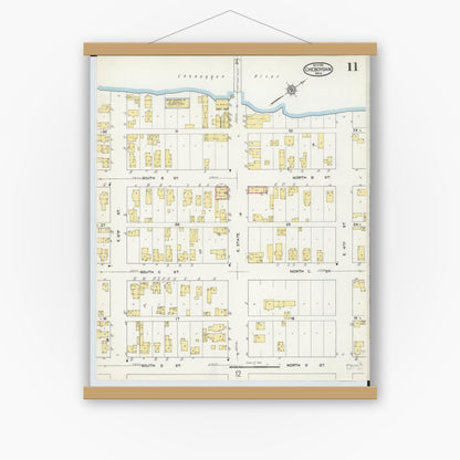 Old map wall art mockup — magnetic wood frame on white wall — Sanborn Fire Insurance Map from Cheboygan, Cheboygan County, Michigan (1915), Sheet #0011