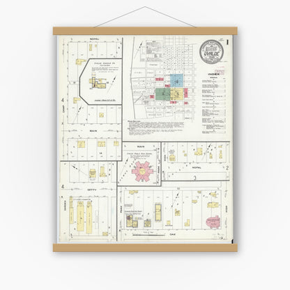 Old map wall art mockup — magnetic wood frame on white wall — Sanborn Fire Insurance Map from Uvalde, Uvalde County, Texas (1910), Sheet #0001