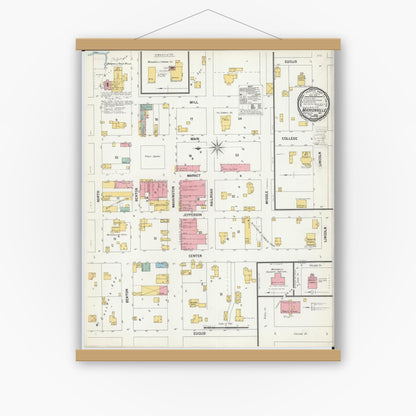 Old map wall art mockup — magnetic wood frame on white wall — Sanborn Fire Insurance Map from Marionville, Lawrence County, Missouri (1900), Sheet #0001