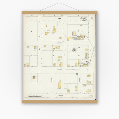 Old map wall art mockup — magnetic wood frame on white wall — Sanborn Fire Insurance Map from Live Oak, Suwanee County, Florida (1903), Sheet #0006