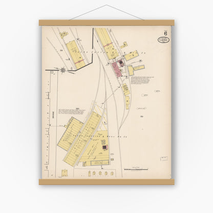 Old map wall art mockup — magnetic wood frame on white wall — Sanborn Fire Insurance Map from Cuero, De Witt County, Texas (1922), Sheet #0006