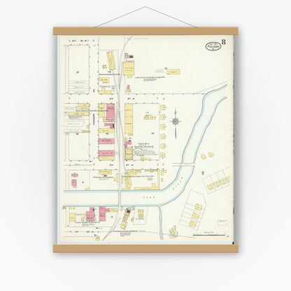 Old map wall art mockup — magnetic wood frame on white wall — Sanborn Fire Insurance Map from Pulaski, Pulaski County, Virginia (1913), Sheet #0008