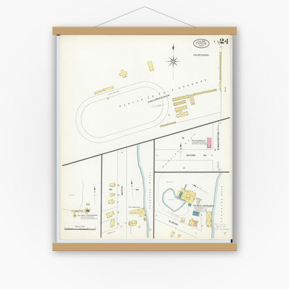 Old map wall art mockup — magnetic wood frame on white wall — Sanborn Fire Insurance Map from Tiffin, Seneca County, Ohio (1908), Sheet #0024