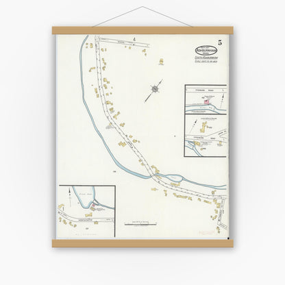 Old map wall art mockup — magnetic wood frame on white wall — Sanborn Fire Insurance Map from Ashburnham, Worcester County, Massachusetts (1917), Sheet #0005