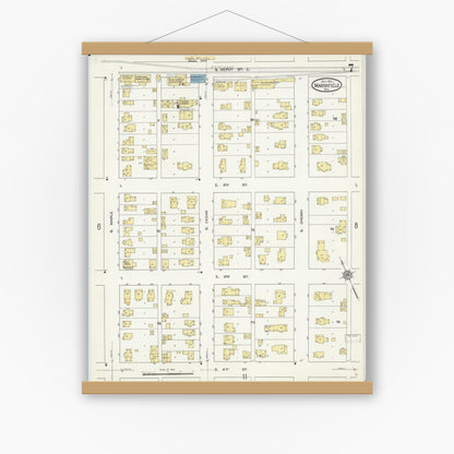 Old map wall art mockup — magnetic wood frame on white wall — Sanborn Fire Insurance Map from Marshfield, Wood County, Wisconsin (1912), Sheet #0007