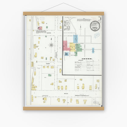 Old map wall art mockup — magnetic wood frame on white wall — Sanborn Fire Insurance Map from Chardon, Geauga County, Ohio (1899) - Complete Map Set