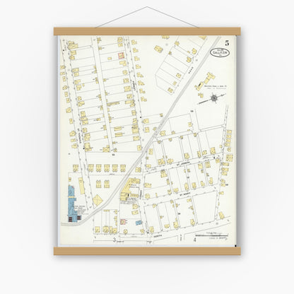 Old map wall art mockup — magnetic wood frame on white wall — Sanborn Fire Insurance Map from Gallitzin, Cambria County, Pennsylvania (1910), Sheet #0005