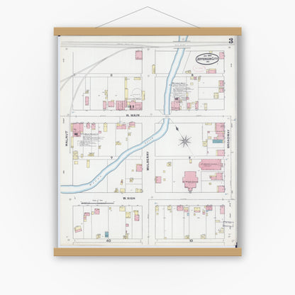Old map wall art mockup — magnetic wood frame on white wall — Sanborn Fire Insurance Map from Jefferson City, Cole County, Missouri (1892), Sheet #0003