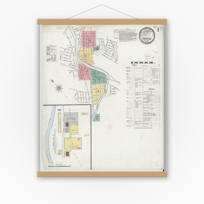 Old map wall art mockup — magnetic wood frame on white wall — Sanborn Fire Insurance Map from Carnegie, Allegheny County, Pennsylvania (1896) - Complete Map Set