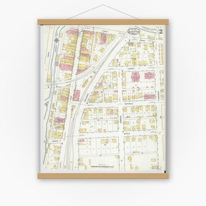 Old map wall art mockup — magnetic wood frame on white wall — Sanborn Fire Insurance Map from Glouster, Athens County, Ohio (1912), Sheet #0002