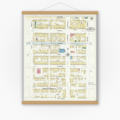 Old map wall art mockup — magnetic wood frame on white wall — Sanborn Fire Insurance Map from Mahanoy City, Schuylkill County, Pennsylvania (1907), Sheet #0003