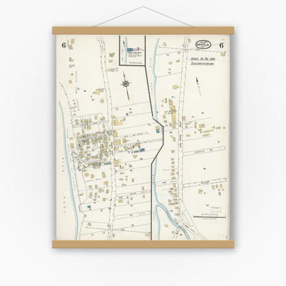 Old map wall art mockup — magnetic wood frame on white wall — Sanborn Fire Insurance Map from Angola, Erie County, New York (1924), Sheet #0006