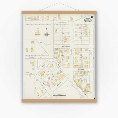 Old map wall art mockup — magnetic wood frame on white wall — Sanborn Fire Insurance Map from Beaumont, Jefferson County, Texas (1894), Sheet #0003