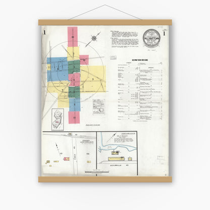 Old map wall art mockup — magnetic wood frame on white wall — Sanborn Fire Insurance Map from Williamstown, Gloucester County, New Jersey (1923) - Complete Map Set